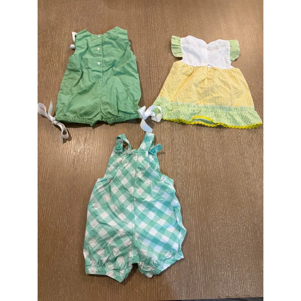 Baby Girls 6M-9M Summer Outfit Lot Watermelon Gingham Romper Dress Overalls